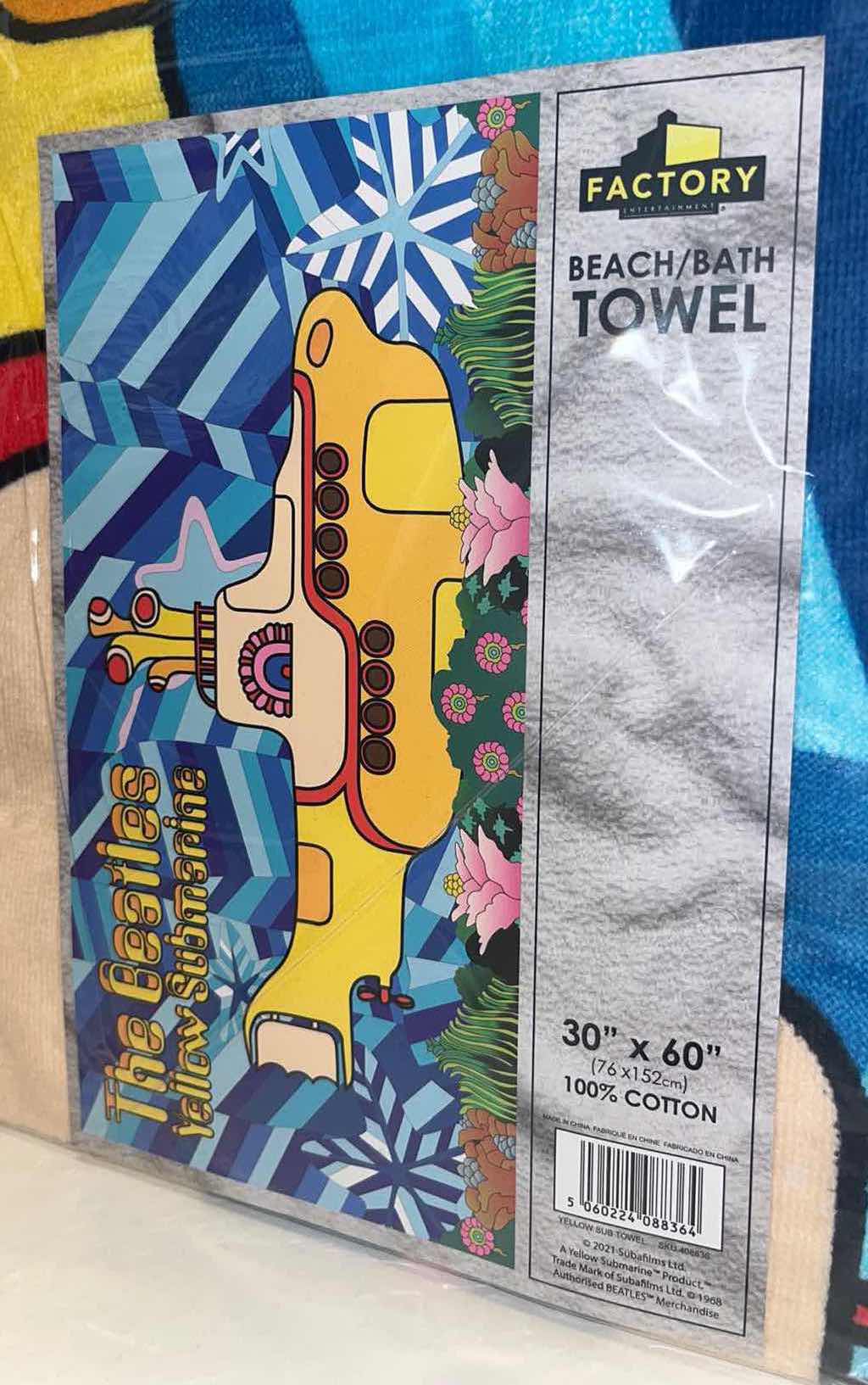 Photo 1 of NEW FACTORY ENTERTAINMENT THE BEATLES YELLOW SUBMARINE 30” X 60” BEACH/BATH TOWEL