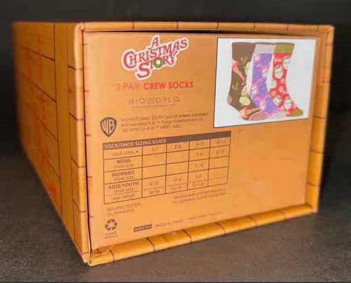 Photo 1 of NEW BIOWORLD “A CHRISTMAS STORY” 3-PACK CREW SOCKS FOR MEN, SIZE 8-12