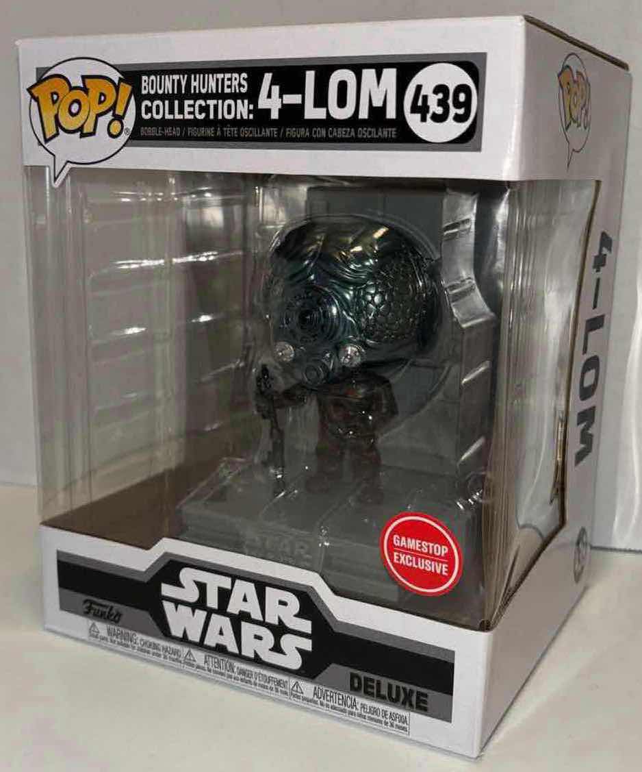 Photo 1 of NEW FUNKO POP! STAR WARS DELUXE BOBBLEHEAD FIGURE, #439 BOUNTY HUNTERS COLLECTION: 4-LOM (GAMESTOP EXCLUSIVE)