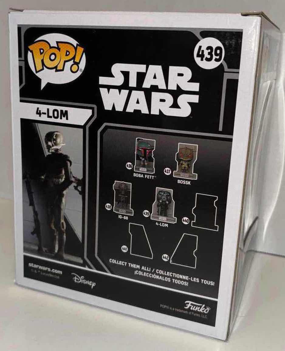 Photo 1 of NEW FUNKO POP! STAR WARS DELUXE BOBBLEHEAD FIGURE, #439 BOUNTY HUNTERS COLLECTION: 4-LOM (GAMESTOP EXCLUSIVE)