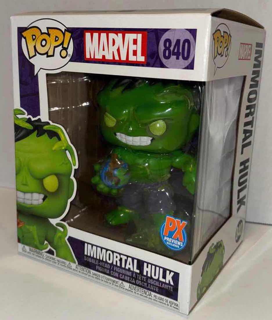 Photo 1 of NEW FUNKO POP! DELUXE 6” MARVEL BOBBLEHEAD FIGURE, #840 IMMORTAL HULK (PX PREVIEWS EXCLUSIVE)