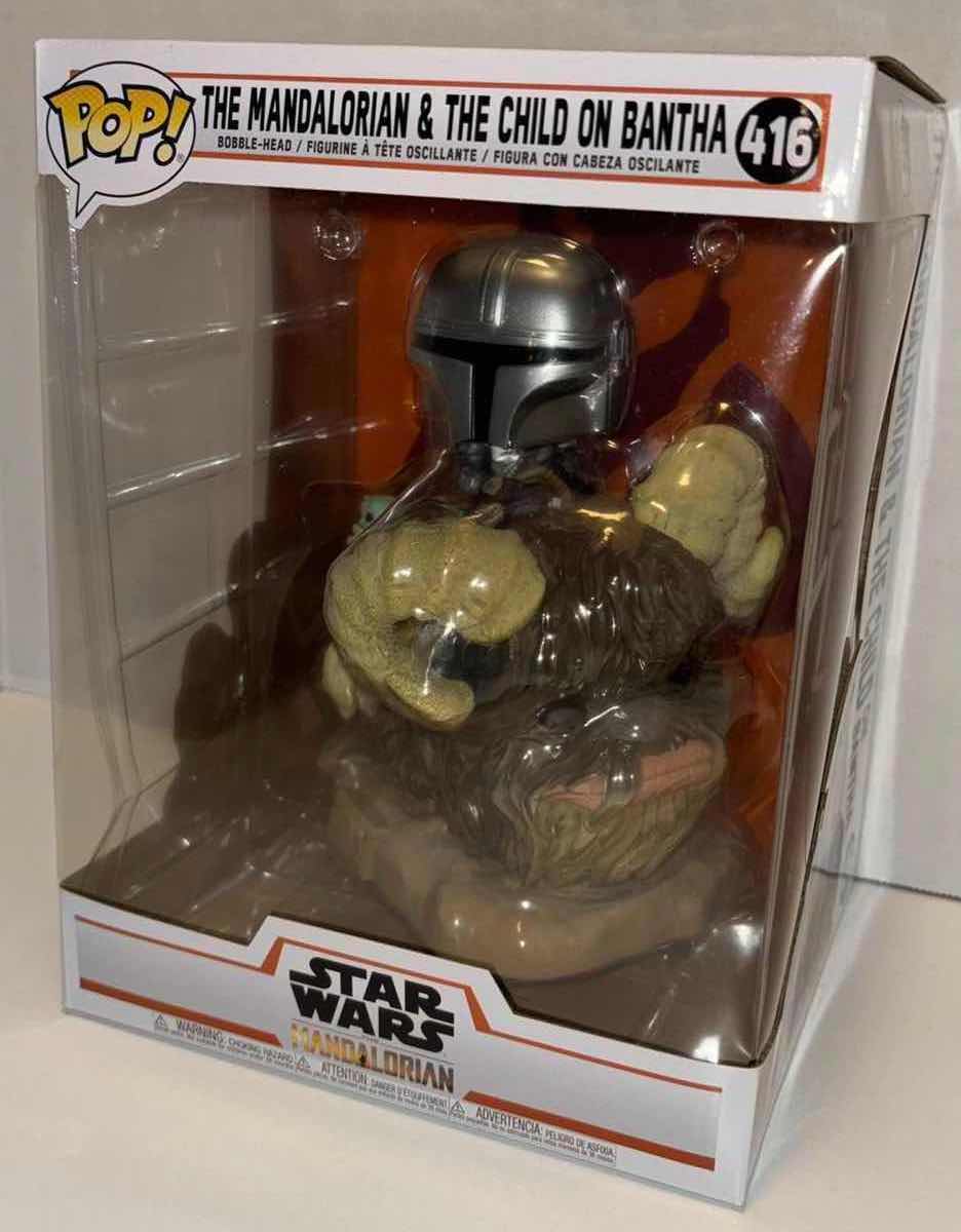 Photo 1 of $40 NEW FUNKO POP! DELUXE STAR WARS THE MANDALORIAN BOBBLEHEAD FIGURE, #416 “THE MANDALORIAN & THE CHILD ON BANTHA”