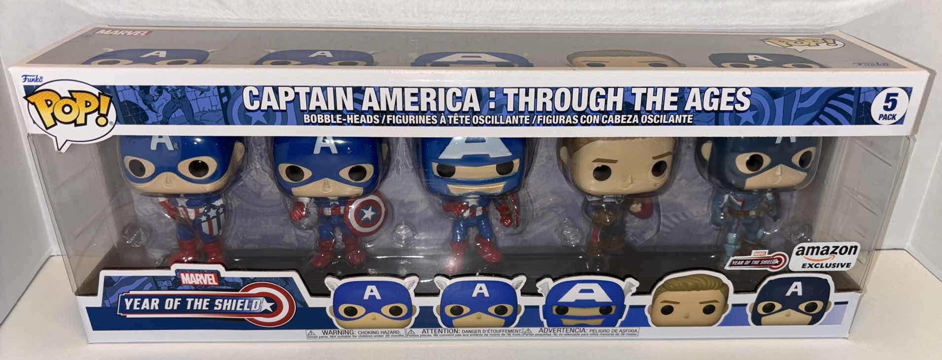 Photo 1 of NEW FUNKO POP! MARVEL YEAR OF THE SHIELD 5-PACK BOBBLEHEAD FIGURINES, CAPTAIN AMERICA: THROUGH THE AGES (AMAZON EXCLUSIVE)