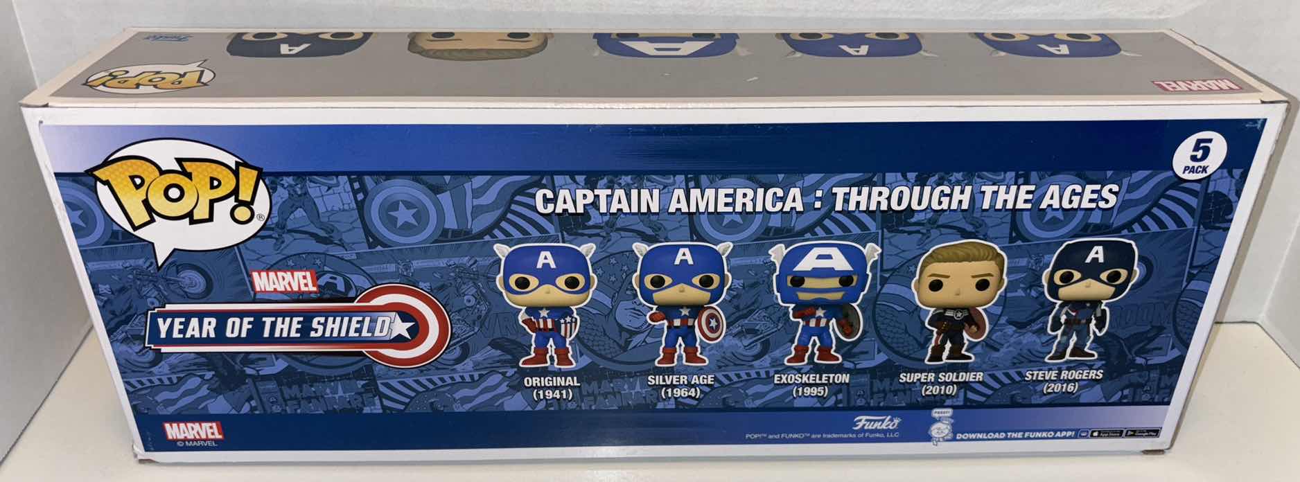 Photo 1 of NEW FUNKO POP! MARVEL YEAR OF THE SHIELD 5-PACK BOBBLEHEAD FIGURINES, CAPTAIN AMERICA: THROUGH THE AGES (AMAZON EXCLUSIVE)