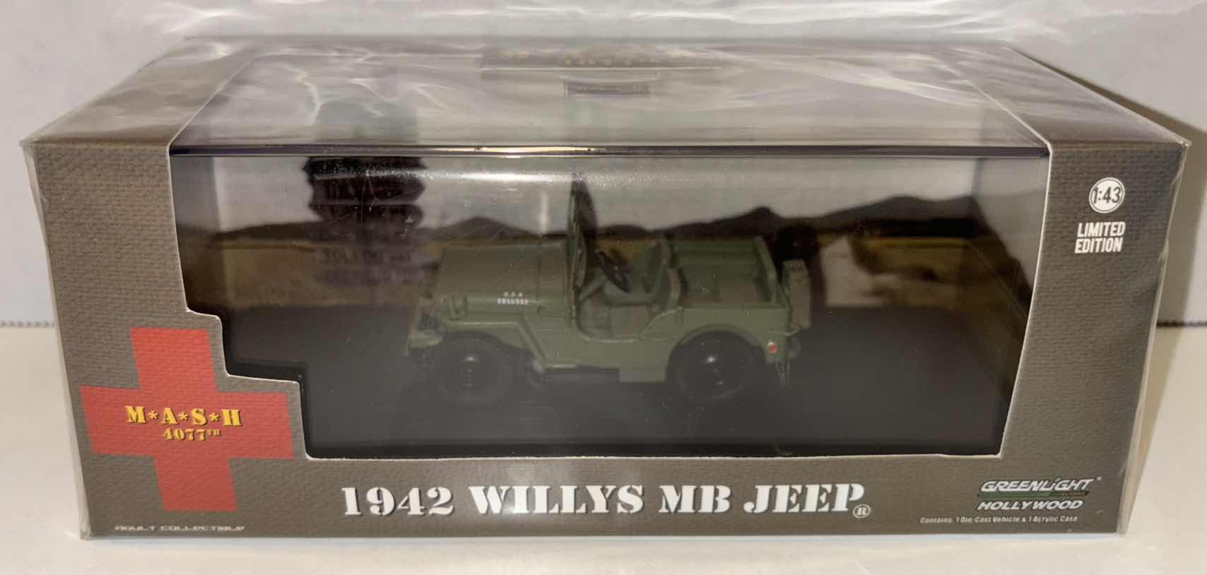 Photo 1 of NEW GREENLIGHT COLLECTIBLES HOLLYWOOD LIMITED EDITION 1:43 SCALE DIE-CAST VEHICLE, M*A*S*H 4077TH 1952 WILLYS M38 A1 JEEP 