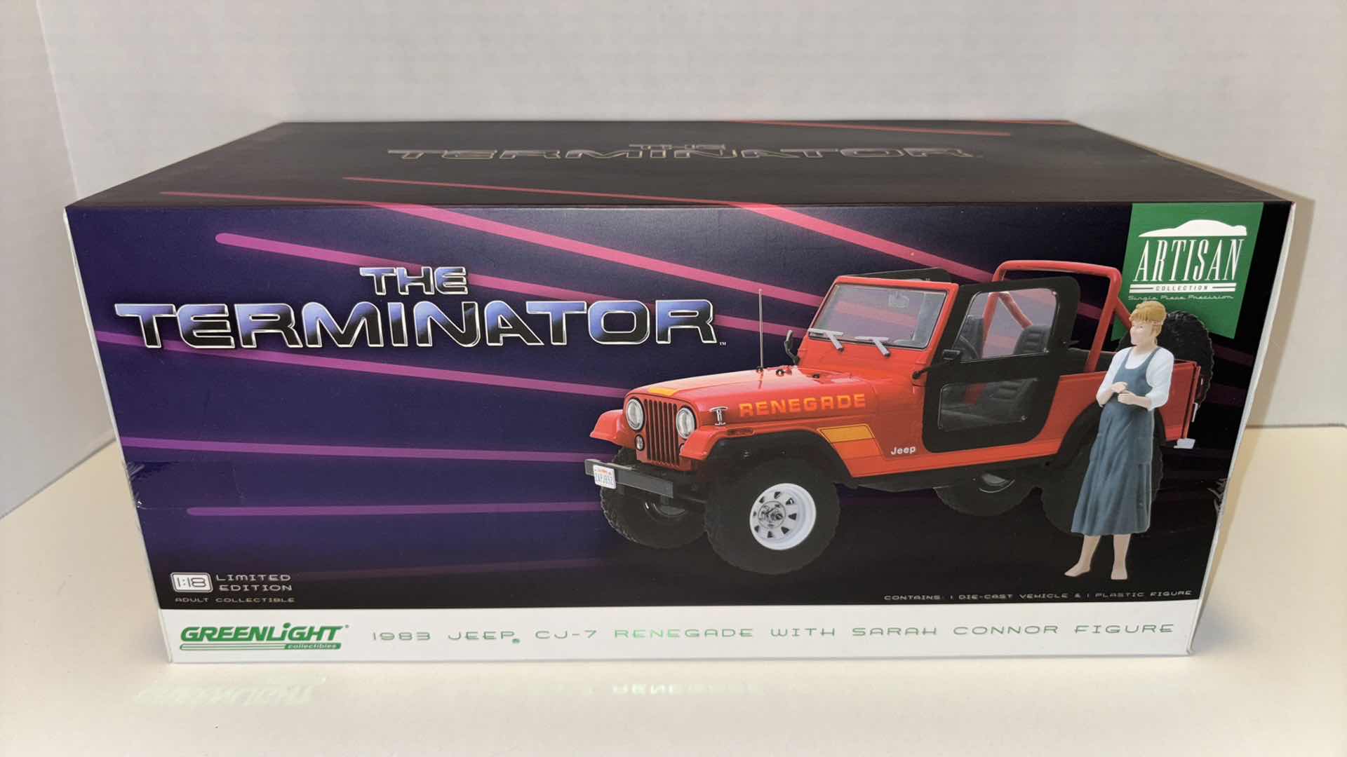 Photo 1 of NEW GREENLIGHT COLLECTIBLES ARTISAN COLLECTION DIE-CAST VEHICLE, THE TERMINATOR 1983 JEEP CJ-7 RENEGADE WITH SARAH CONNOR FIGURE