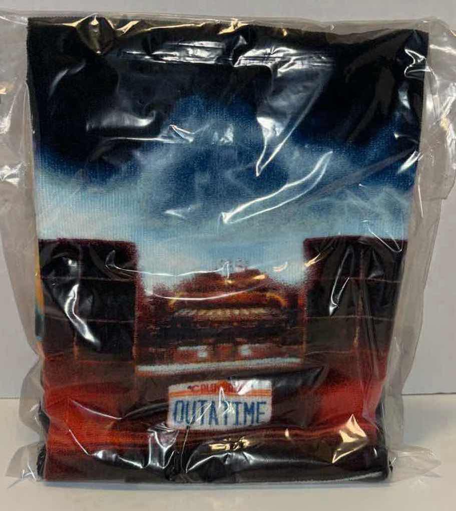 Photo 1 of NEW FACTORY ENTERTAINMENT 24” x 36” MICROFIBER TOWEL, BACK TO THE FUTURE DELOREAN TIME MACHINE