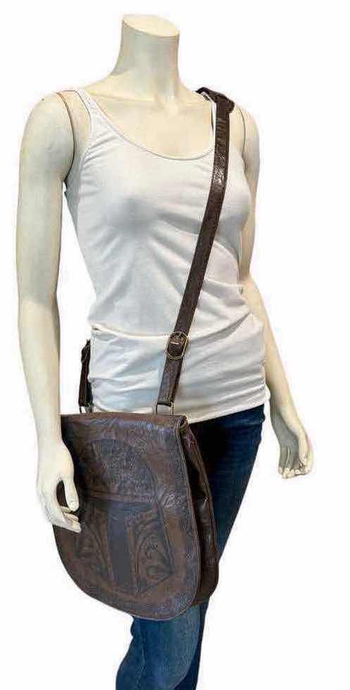 Photo 1 of LOUNGEFLY STAR WARS BOBA FETT BROWN FAUX LEATHER CROSSBODY BAG