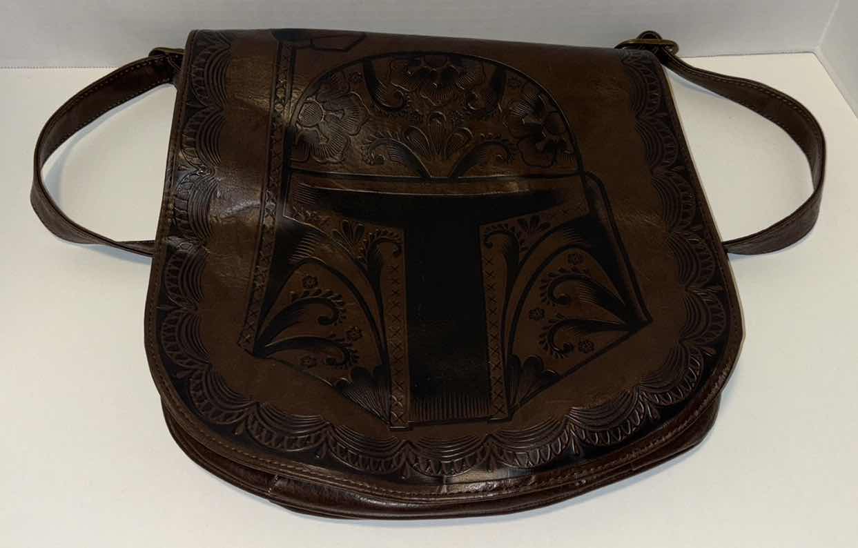Photo 1 of LOUNGEFLY STAR WARS BOBA FETT BROWN FAUX LEATHER CROSSBODY BAG