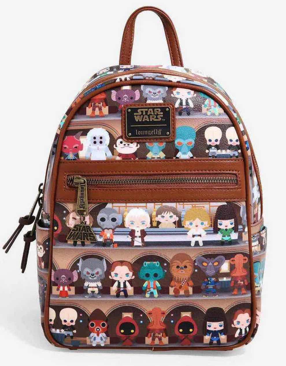 Photo 1 of NEW LOUNGEFLY STAR WARS CREATURE CANTINA MINI FAUX LEATHER BACKPACK W MATCHING BIFOLD WALLET