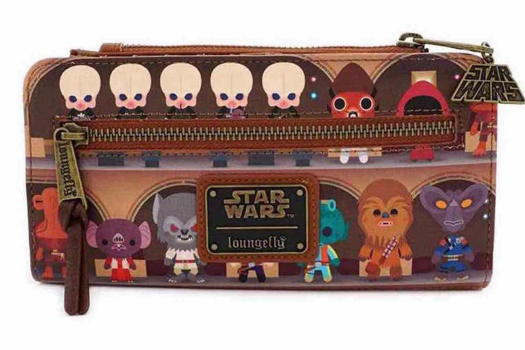 Photo 1 of NEW LOUNGEFLY STAR WARS CREATURE CANTINA MINI FAUX LEATHER BACKPACK W MATCHING BIFOLD WALLET