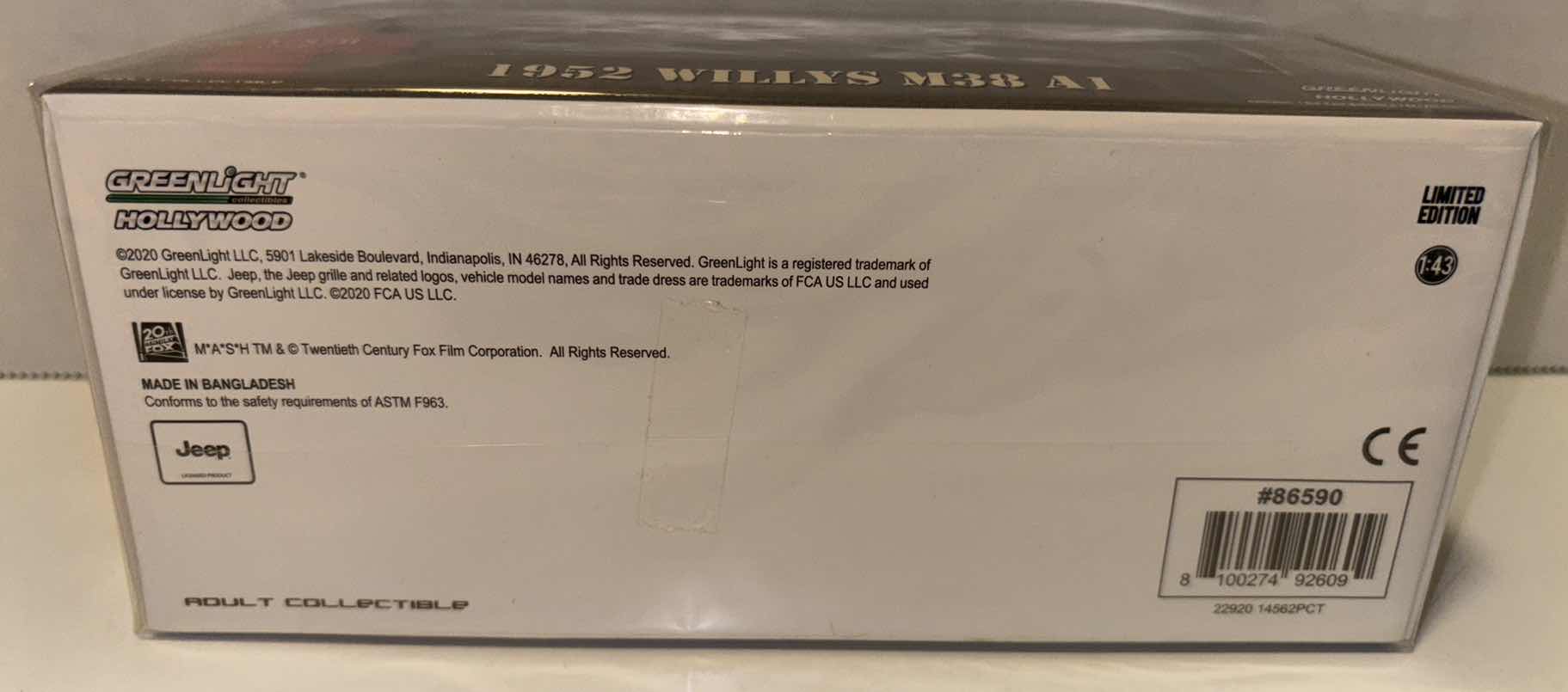 Photo 1 of NEW GREENLIGHT COLLECTIBLES HOLLYWOOD LIMITED EDITION 1:43 SCALE DIE-CAST VEHICLE, M*A*S*H 4077TH 1952 WILLYS M38 A1 JEEP