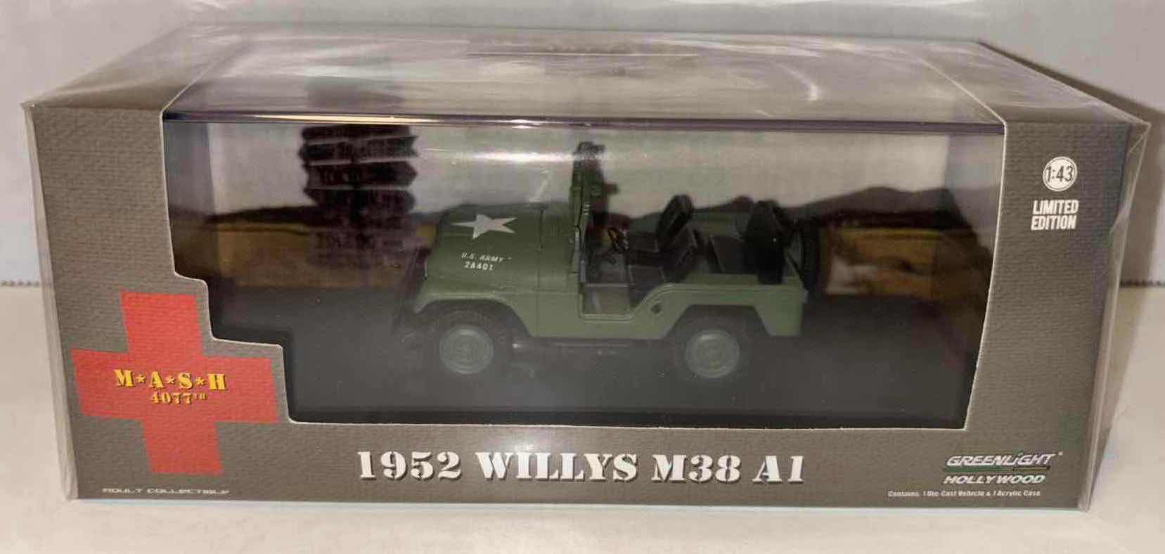Photo 1 of NEW GREENLIGHT COLLECTIBLES HOLLYWOOD LIMITED EDITION 1:43 SCALE DIE-CAST VEHICLE, M*A*S*H 4077TH 1952 WILLYS M38 A1 JEEP