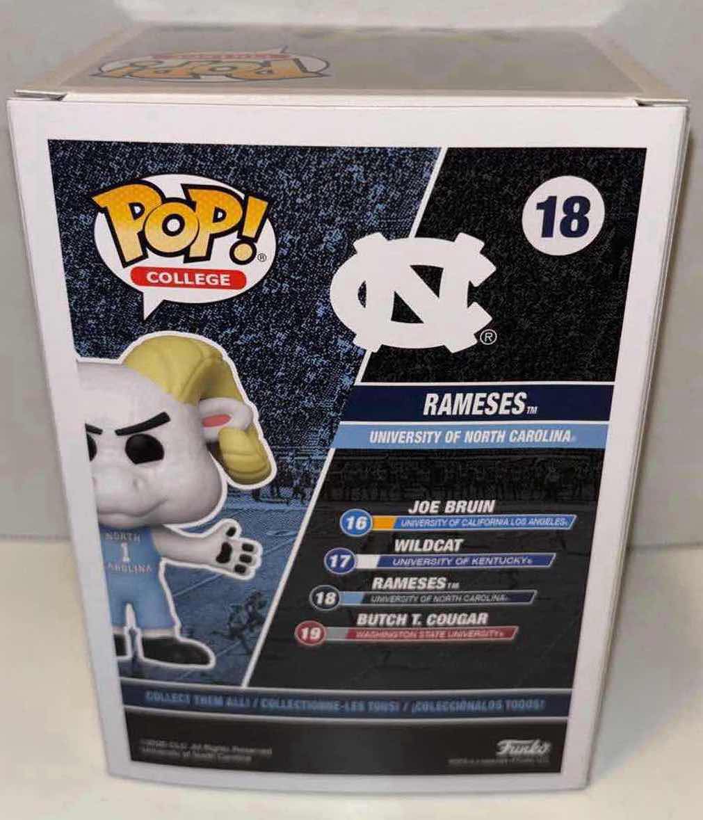 Photo 1 of NEW FUNKO POP! COLLEGE MASCOT VINYL FIGURE, UNIVERSITY OF NORTH CAROLINA #18 RAMESES