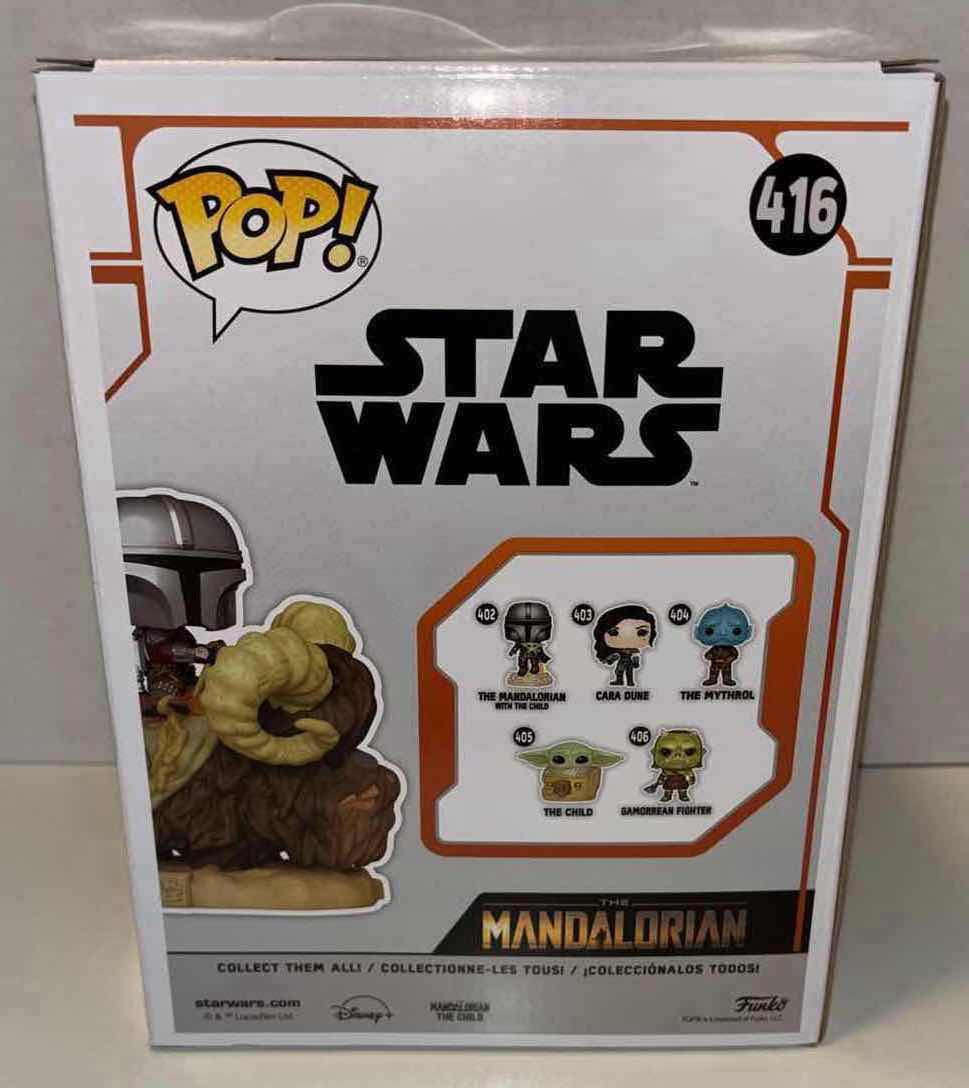 Photo 1 of NEW FUNKO POP! STAR WARS VINYL BOBBLEHEAD FIGURE, #416 THE MANDALORIAN & THE CHILD ON BANTHA