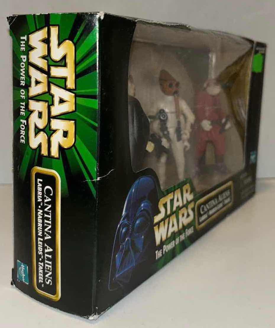 Photo 1 of NEW HASBRO 1998 STAR WARS THE POWER OF THE FORCE ACTION FIGURES &amp; ACCESSORIES, “CANTINA ALIENS” (LABRIA, NABRUN LEIDS, TAKEEL)