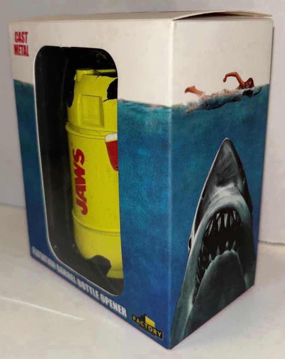 Photo 1 of NEW FACTORY ENTERTAINMENT JAWS CAST METAL FLOTATION BARREL BOTTLE OPENER