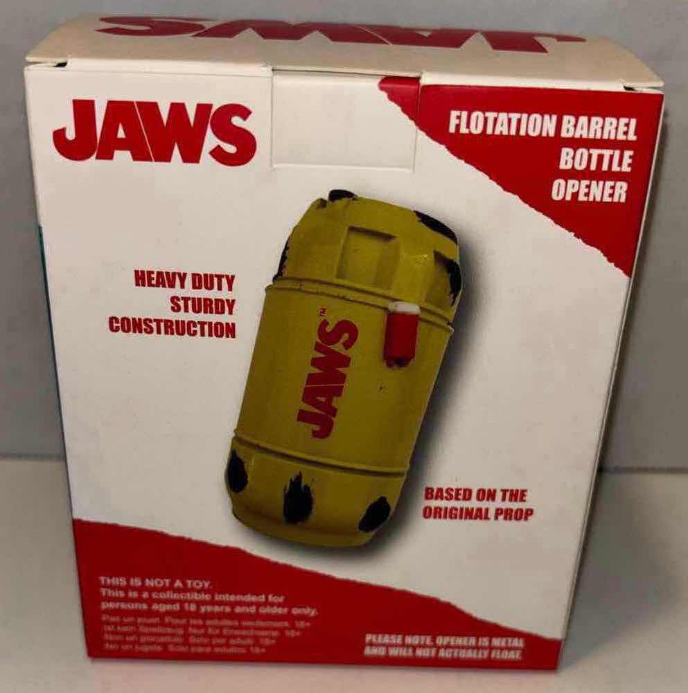 Photo 1 of NEW FACTORY ENTERTAINMENT JAWS CAST METAL FLOTATION BARREL BOTTLE OPENER