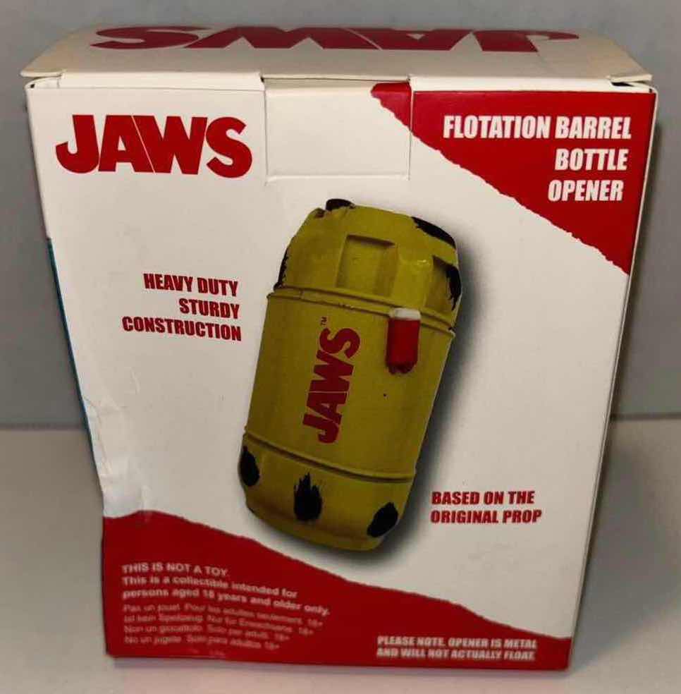 Photo 1 of NEW FACTORY ENTERTAINMENT JAWS CAST METAL FLOTATION BARREL BOTTLE OPENER