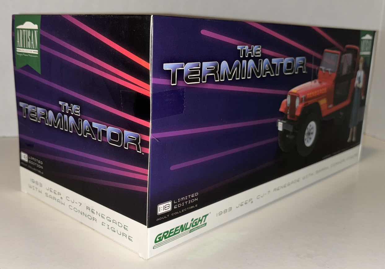Photo 1 of NEW GREENLIGHT COLLECTIBLES ARTISAN COLLECTION, THE TERMINATOR DIE-CAST 1983 JEEP CJ-7 RENEGADE W SARAH CONNOR FIGURE, 1:18 SCALE LIMITED EDITION