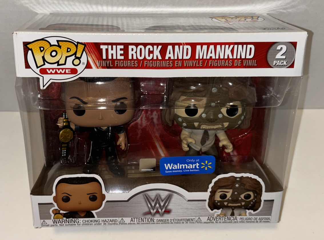 Photo 1 of NEW FUNKO POP! WWE WALMART EXCLUSIVE VINYL FIGURE 2-PACK, THE ROCK & MANKIND