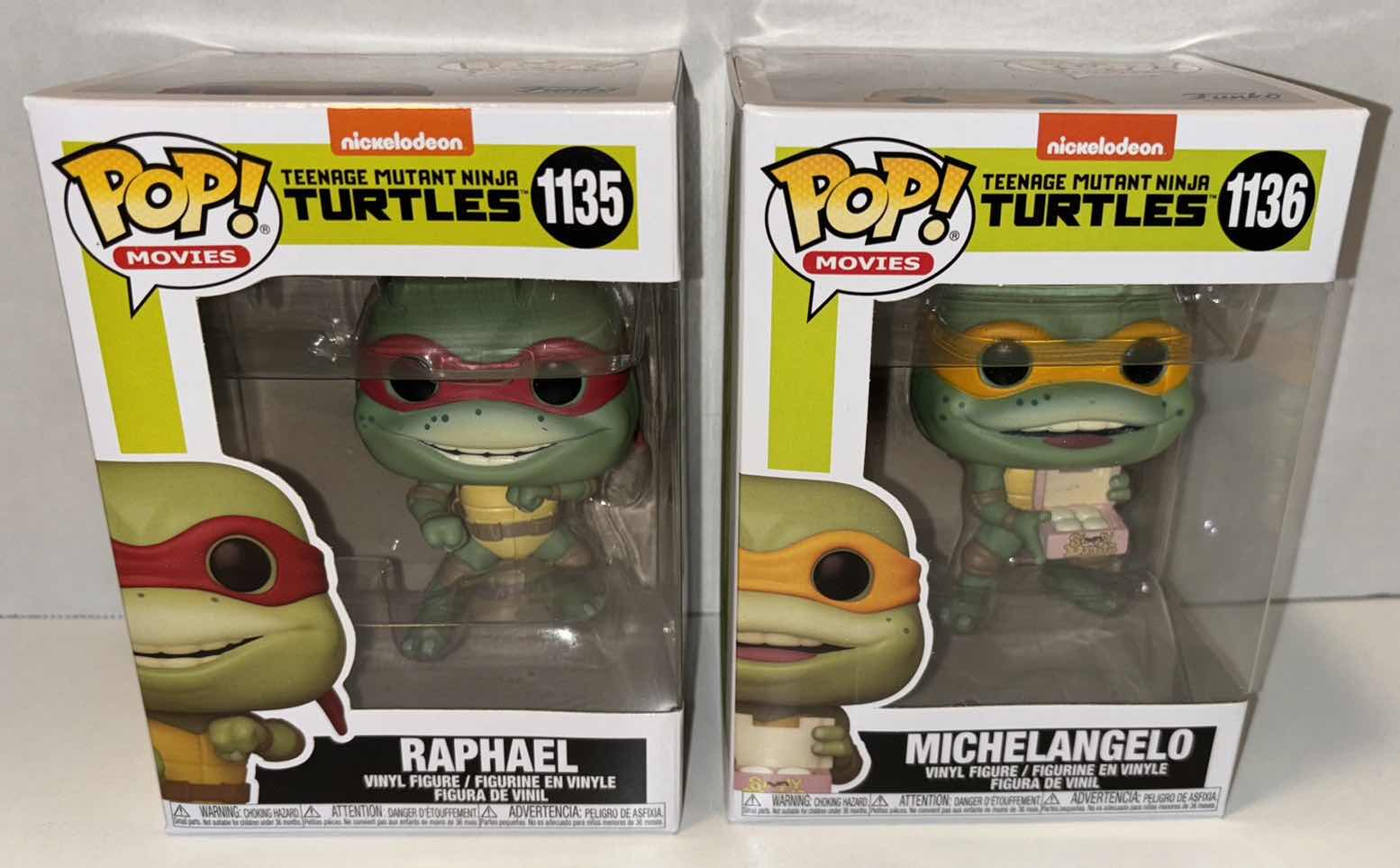 Photo 1 of NEW FUNKO POP! MOVIES VINYL FIGURE, 2-PACK TEENAGE MUTANT NINJA TURTLES #1135 RAPHAEL & #1136 MICHELANGELO