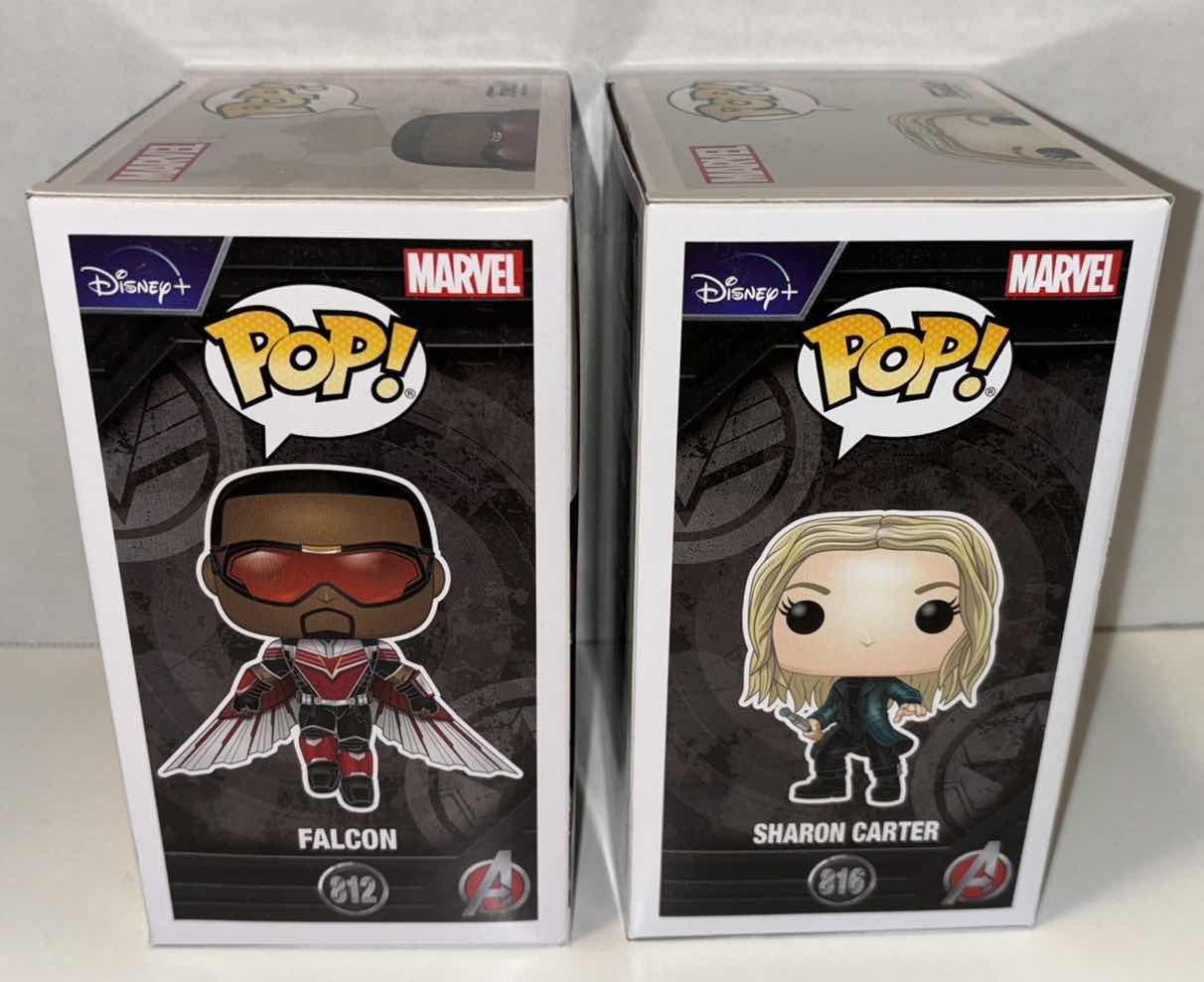 Photo 1 of NEW FUNKO POP! BOBBLE-HEAD VINYL FIGURE, 2-PACK MARVEL STUDIOS THE FALCON AND THE WINTER SOLDIER #812 FALCON & #816 SHARON CARTER