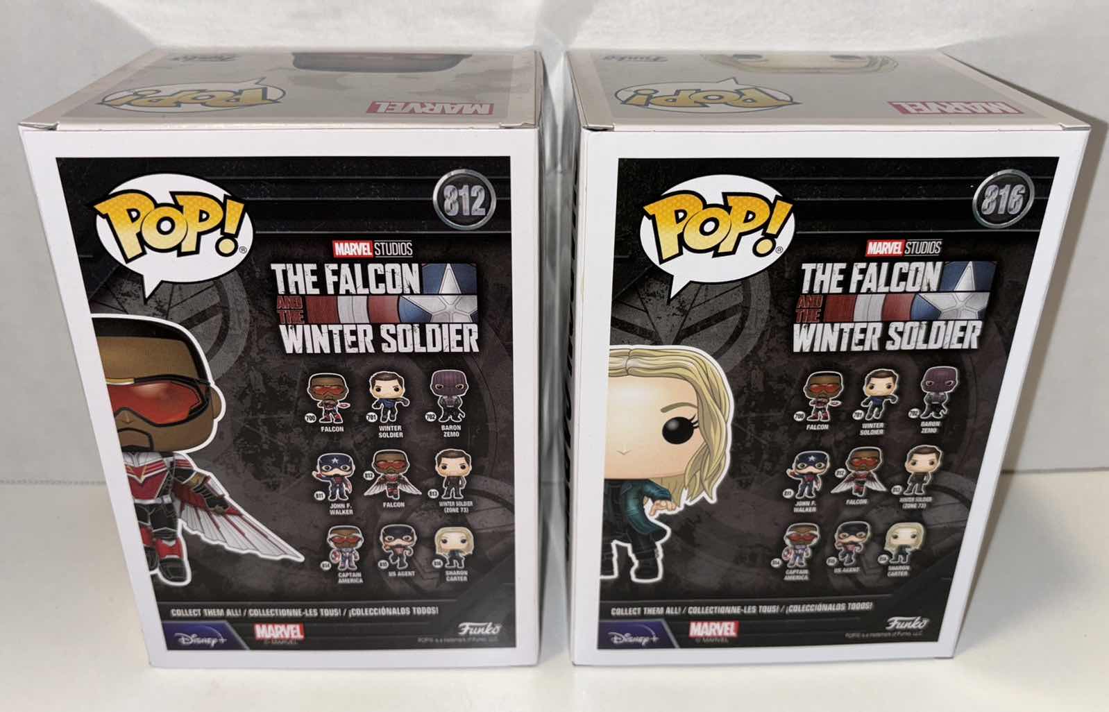 Photo 1 of NEW FUNKO POP! BOBBLE-HEAD VINYL FIGURE, 2-PACK MARVEL STUDIOS THE FALCON AND THE WINTER SOLDIER #812 FALCON & #816 SHARON CARTER