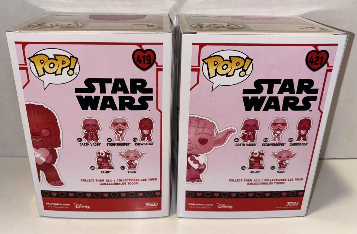 Photo 1 of NEW FUNKO POP! STAR WARS BOBBLEHEAD-HEAD VINYL FIGURE, 2-PACK #419 VALENTINES CHEWBACCA & #421 VALENTINES YODA