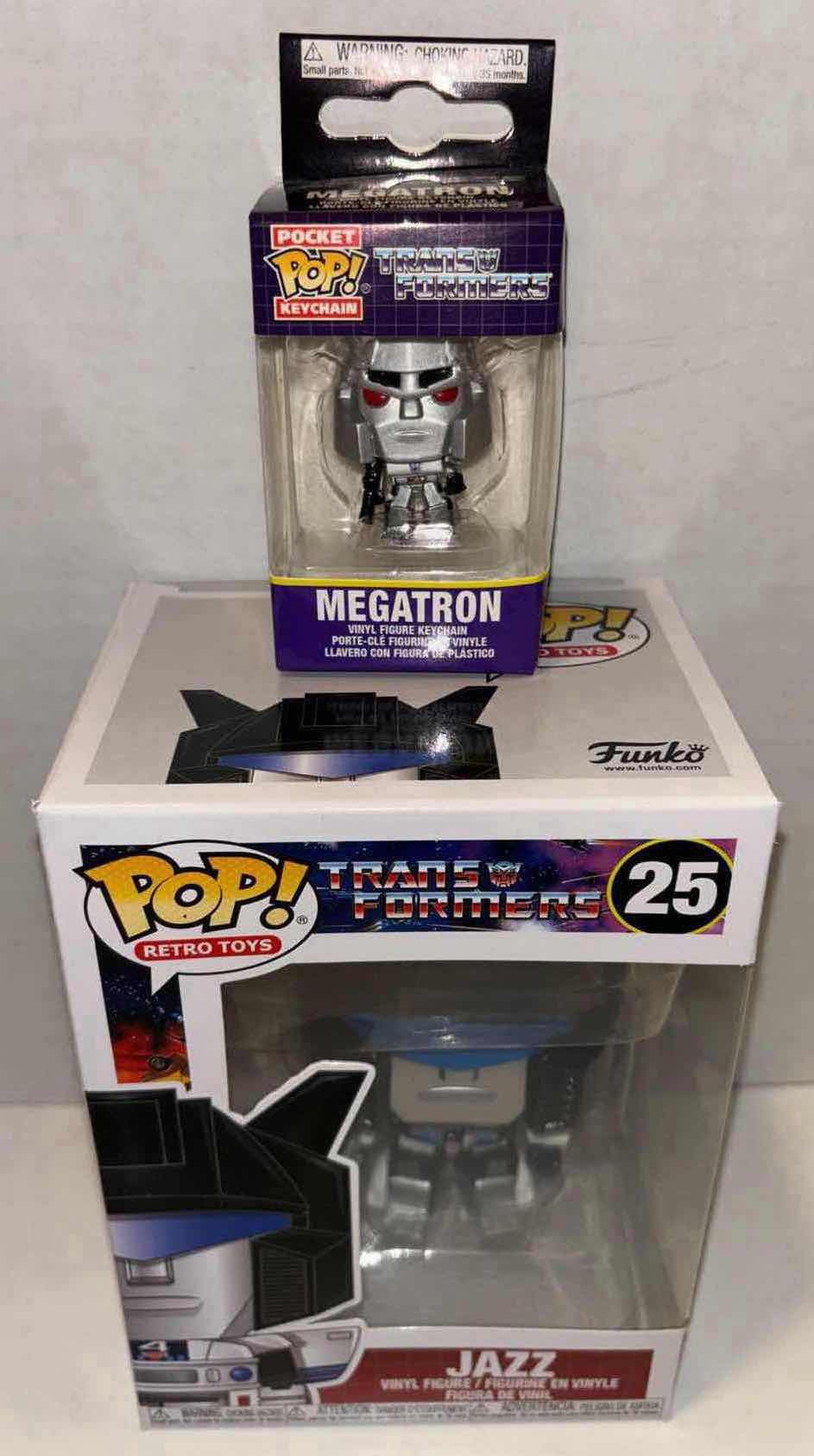 Photo 1 of NEW FUNKO POP! RETRO TOYS VINYL FIGURE, 2-PACK TRANSFORMERS #25 JAZZ & POCKET POP! KEYCHAIN “MEGATRON”