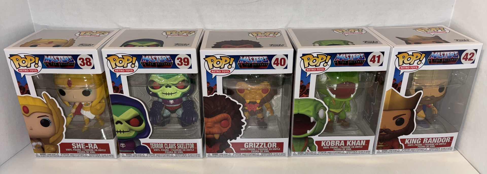 Photo 1 of NEW FUNKO POP! RETRO TOYS VINYL FIGURES, MASTERS OF THE UNIVERSE COMPLETE SET OF 5 (#38 #39 #40 #41 #42)