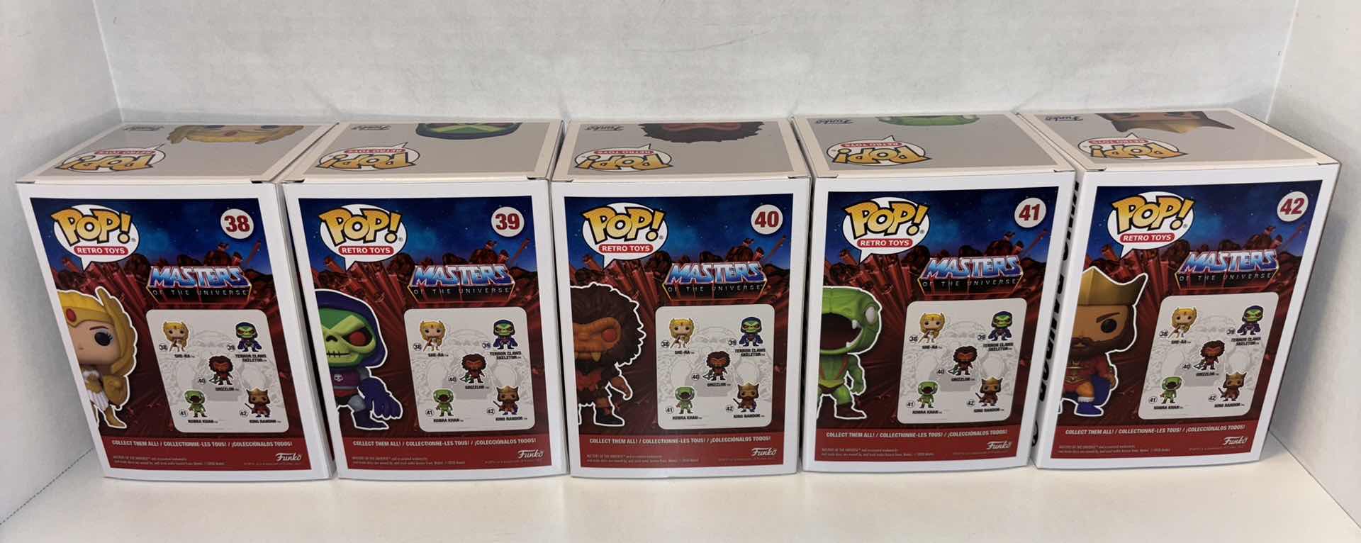 Photo 1 of NEW FUNKO POP! RETRO TOYS VINYL FIGURES, MASTERS OF THE UNIVERSE COMPLETE SET OF 5 (#38 #39 #40 #41 #42)