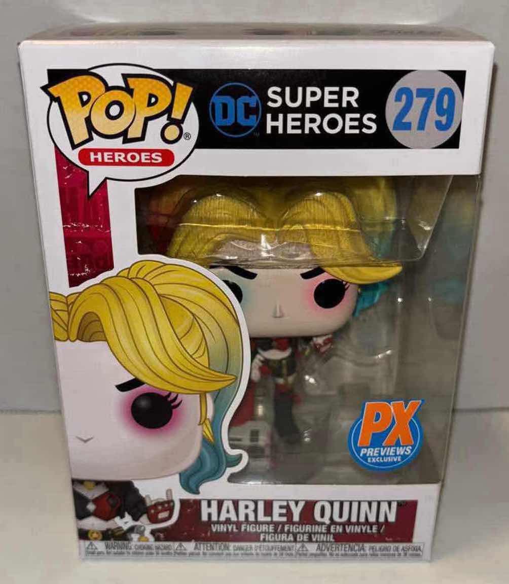 Photo 1 of NEW FUNKO POP! HEROES DC SUPER HEROES VINYL FIGURE, #279 HARLEY QUINN (PX PREVIEWS EXCLUSIVE)