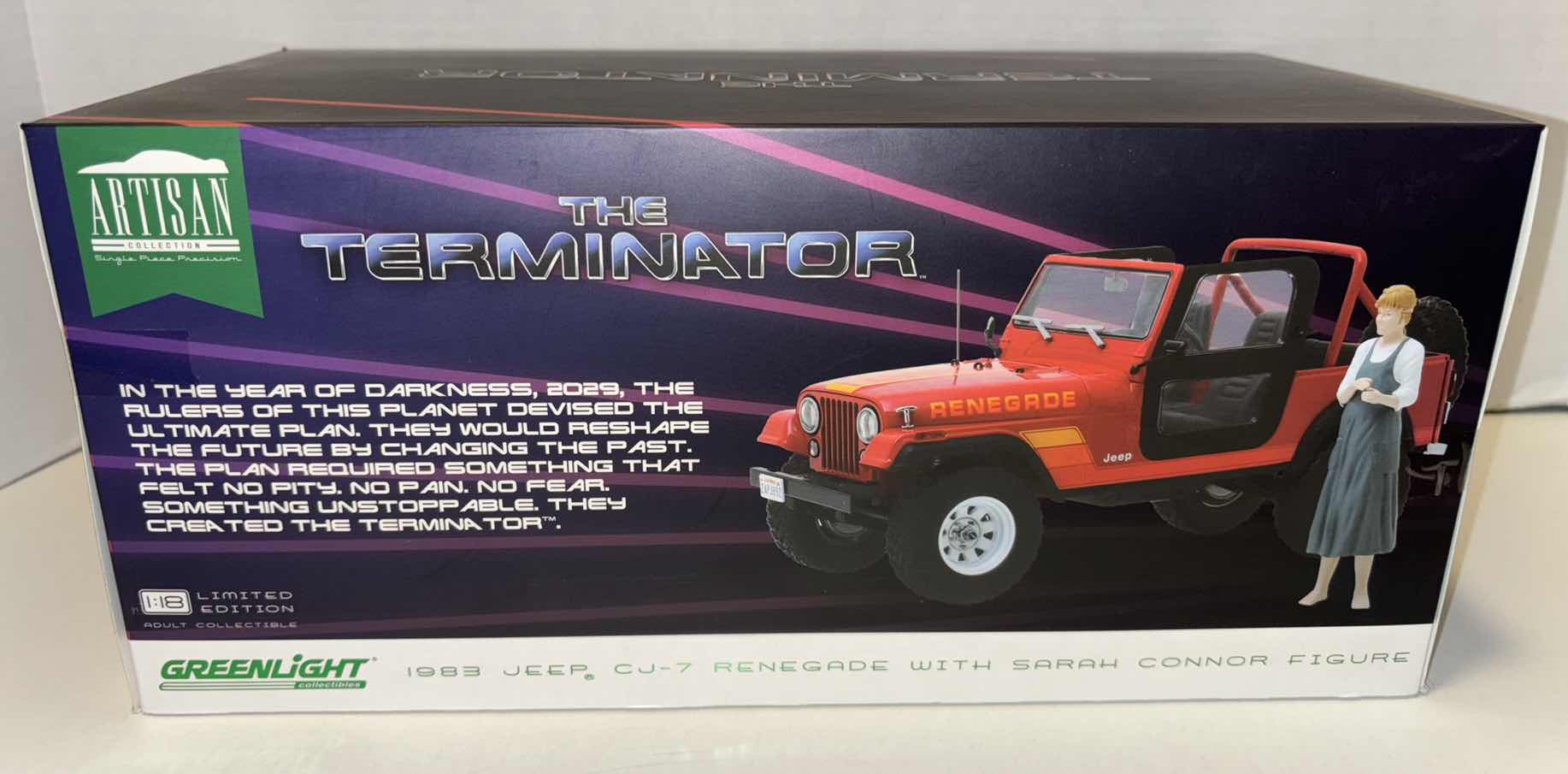 Photo 3 of NEW GREENLIGHT COLLECTIBLES ARTISAN COLLECTION LIMITED EDITION TERMINATOR 1:18 SCALE 1983 JEEP CJ-7 RENEGADE WITH SARAH CONNOR FIGURE