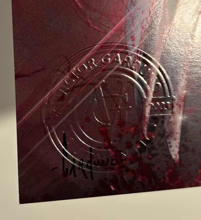 View 3 of VICTOR GARDUNO WOLVERINE IN BROWN SUIT 11” X 17” INFINITY GLOSS UNFRAMED PRINT W EMBOSSED SEAL, DIGITAL SIGNATURE & OFFICIAL SIGNATURE W COA INCLUDED, STORED IN A RIGID PRINT PROTECTOR SLEEVE