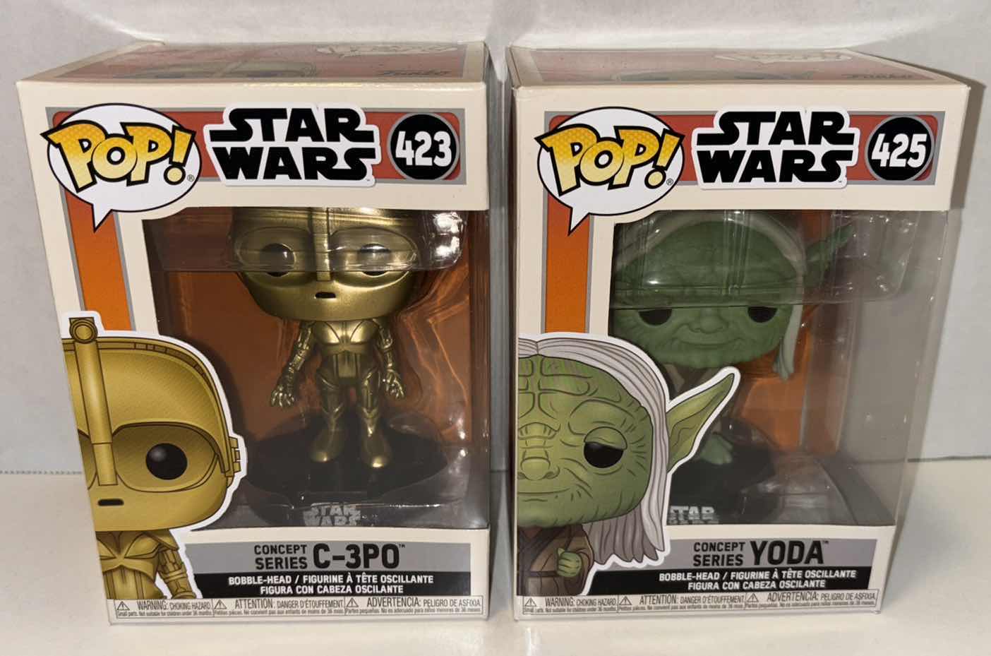 Photo 1 of NEW FUNKO POP! 2-PACK STAR WARS BOBBLE-HEAD VINYL FIGURE, #423 “CONCEPT SERIES C-3PO” & #425 “CONCEPT SERIES YODA”