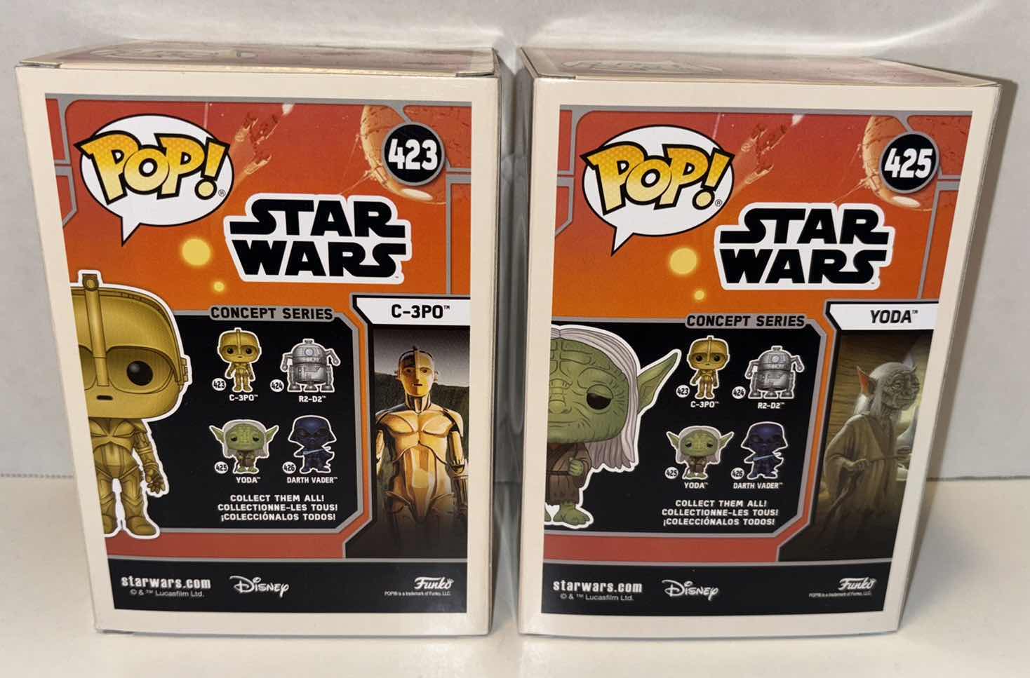 Photo 1 of NEW FUNKO POP! 2-PACK STAR WARS BOBBLE-HEAD VINYL FIGURE, #423 “CONCEPT SERIES C-3PO” & #425 “CONCEPT SERIES YODA”