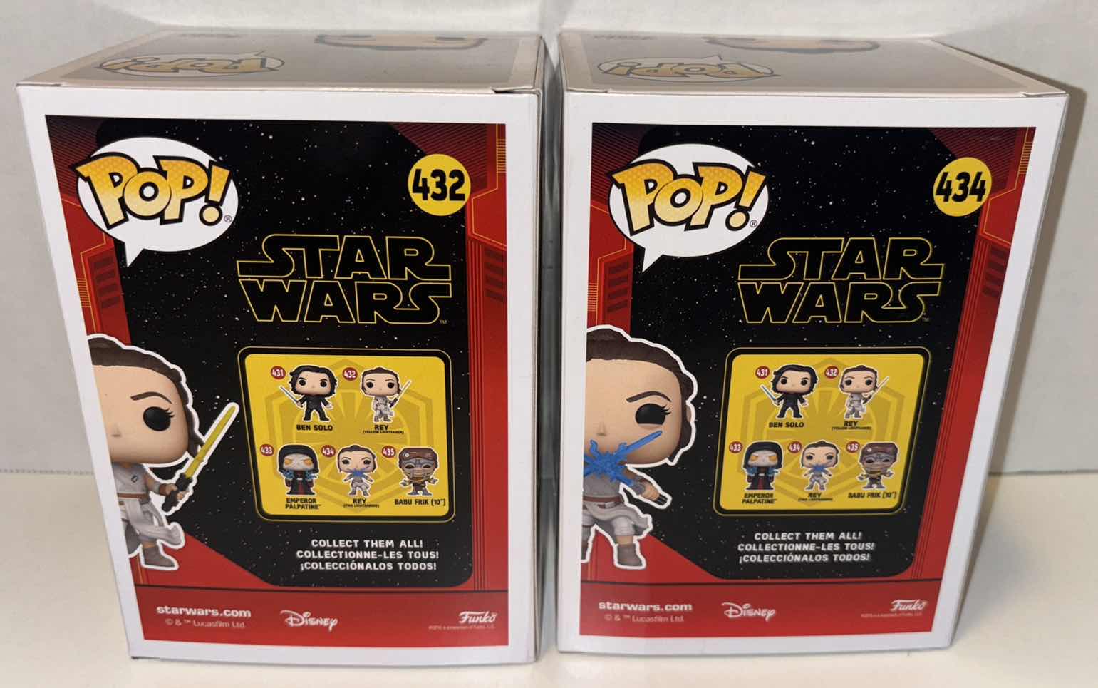 Photo 1 of NEW FUNKO POP! 2-PACK STAR WARS BOBBLE-HEAD VINYL FIGURES, #432 “REY (YELLOW LIGHTSABER) & #434 REY (TWO LIGHTSABERS)”