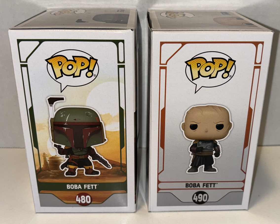 Photo 1 of NEW FUNKO POP! 2-PACK STAR WARS BOBBLE-HEAD VINYL FIGURES, #480 “BOBA FETT” THE BOOK OF BOBA FETT & #490 “BOBA FETT” THE MANDALORIAN