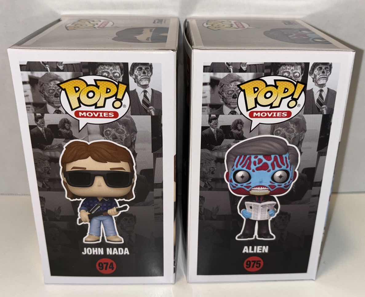 Photo 1 of NEW FUNKO POP! MOVIES 2-PACK THEY LIVE VINYL FIGURES, #974 “JOHN NADA” & #975 “ALIEN”