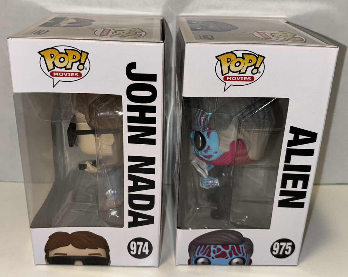 Photo 1 of NEW FUNKO POP! MOVIES 2-PACK THEY LIVE VINYL FIGURES, #974 “JOHN NADA” & #975 “ALIEN”