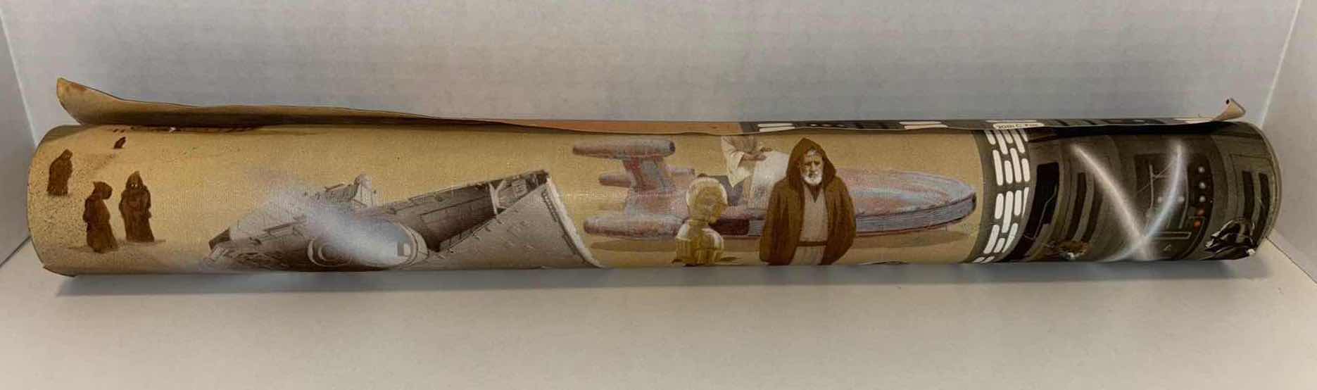 Photo 1 of VINTAGE UNCUT 1978 STAR WARS “A NEW HOPE” VINYL WALLPAPER, FULL ROLL 57 SQ FT, 21” X 11 YD