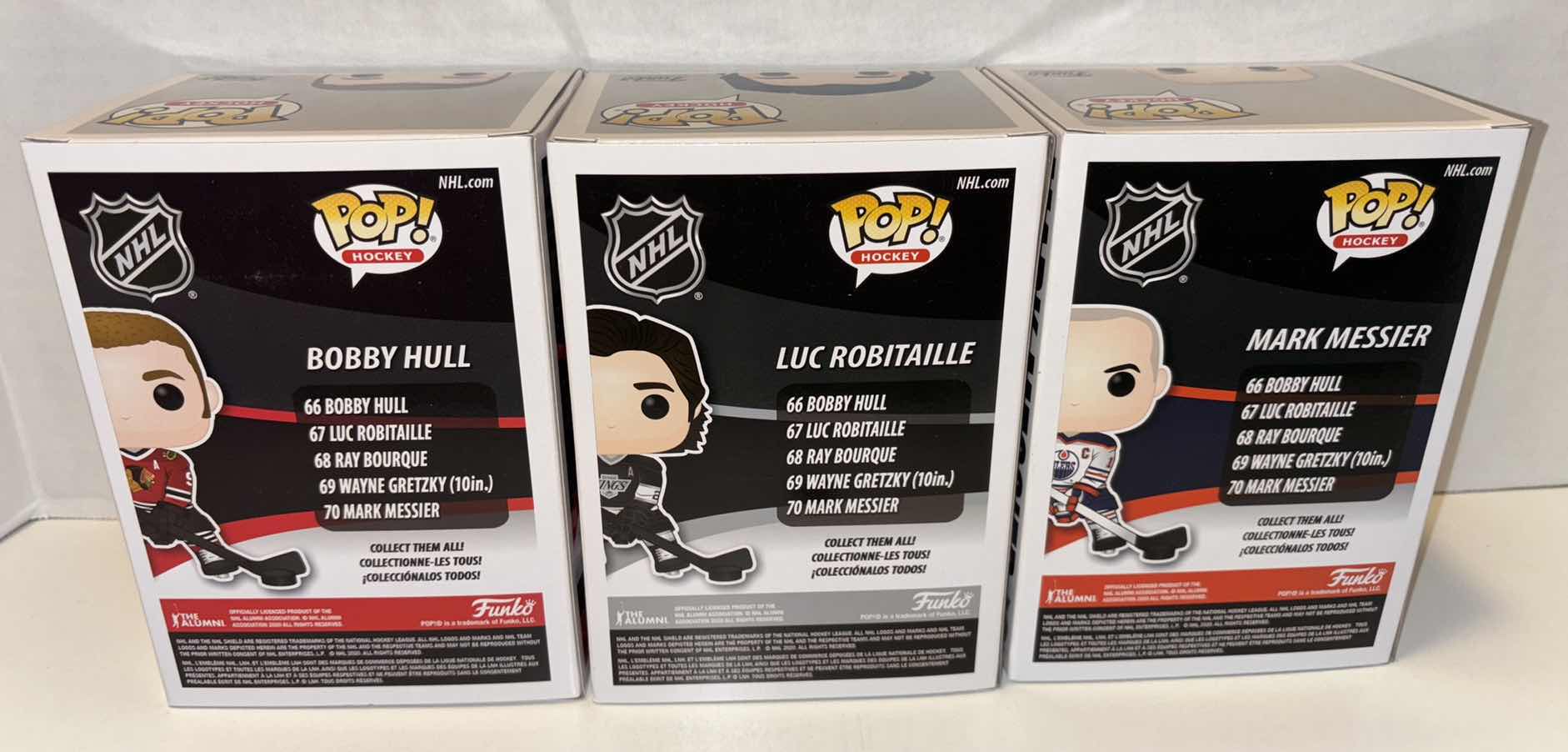 Photo 1 of NEW FUNKO POP! 3-PACK NHL HOCKEY LEGENDS VINYL FIGURES, #66 BOBBY HULL #67 LUC ROBITAILLE #70 MARK MESSIER