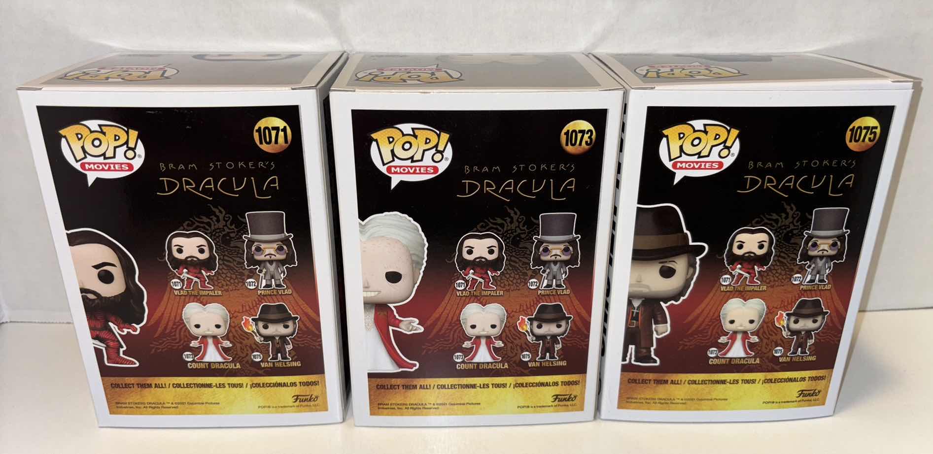 Photo 1 of NEW FUNKO POP! MOVIES 3-PACK BRAM STOKER’S DRACULA VINYL FIGURES, #1071 VLAD THE IMPALER #1073 COUNT DRACULA #1075 VAN HELSING
