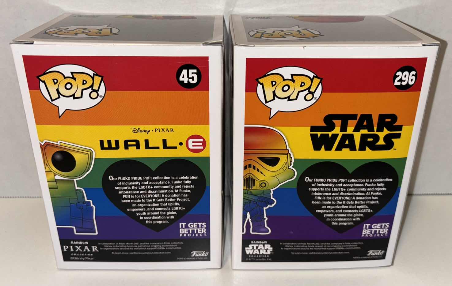 Photo 1 of NEW FUNKO POP! RAINBOW DISNEY COLLECTION VINYL FIGURES, #45 WALL-E & #296 STORM TROOPER