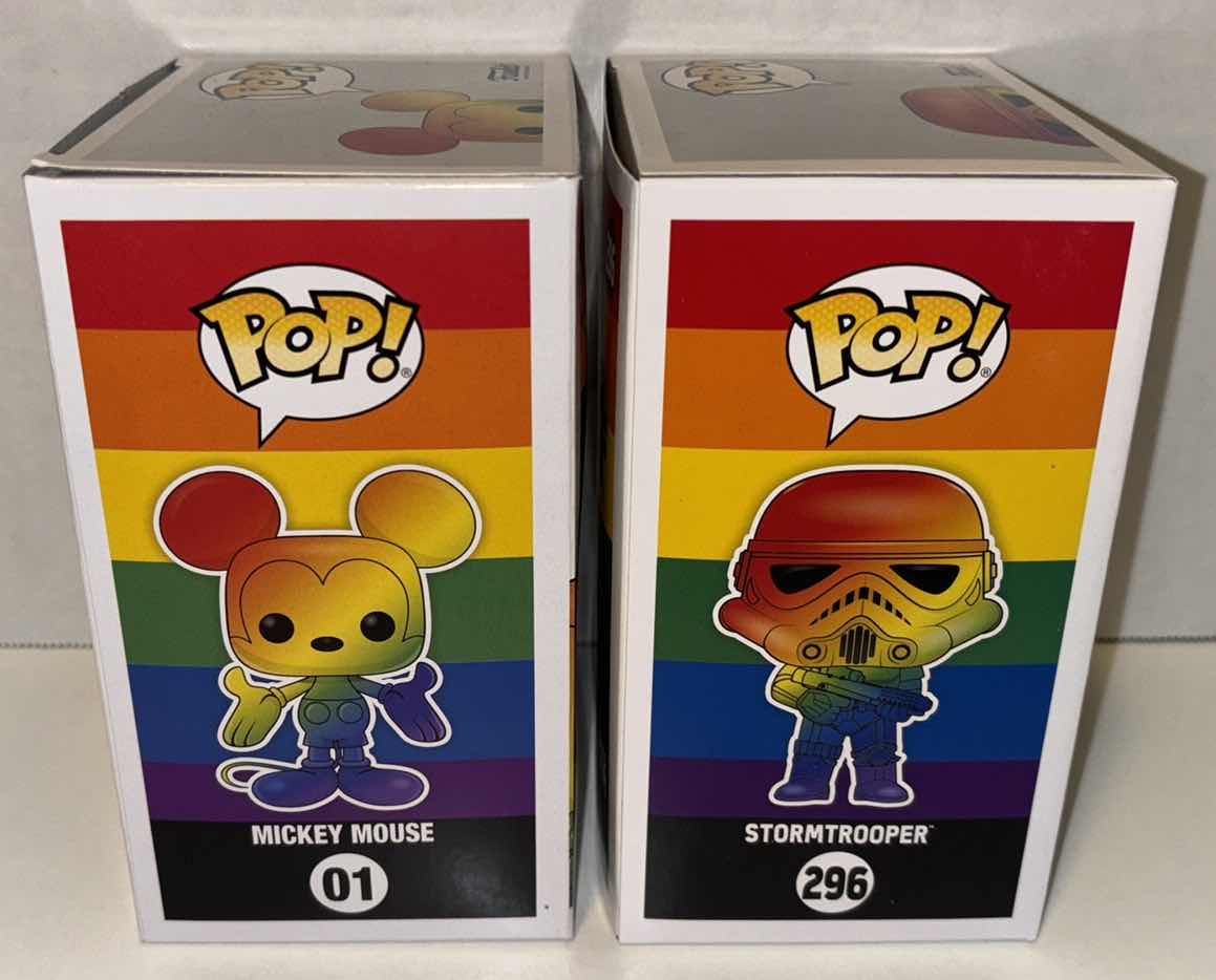 Photo 4 of NEW FUNKO POP! RAINBOW DISNEY COLLECTION VINYL FIGURES, #01 MICKEY MOUSE & #296 STORM TROOPER
