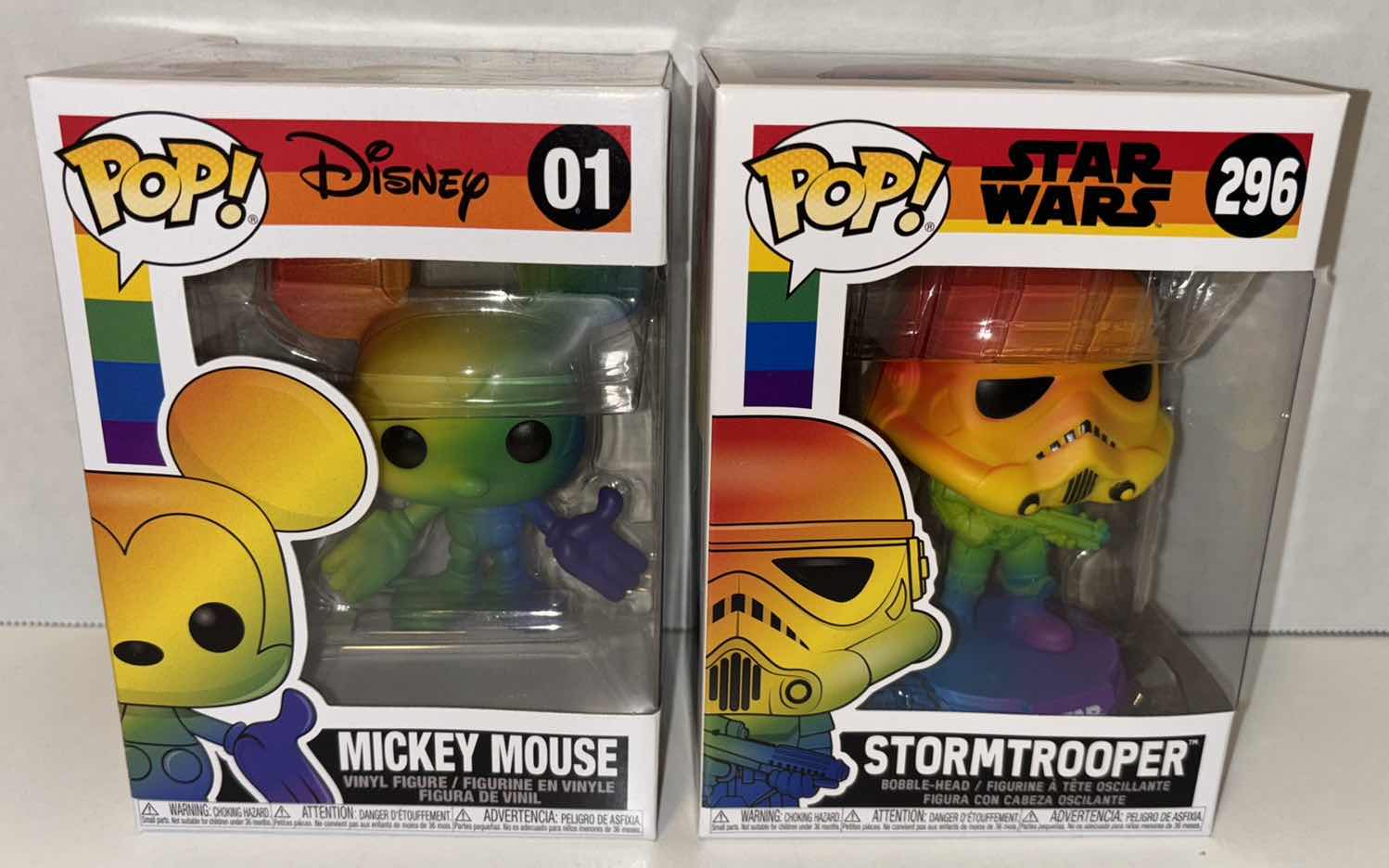 Photo 1 of NEW FUNKO POP! RAINBOW DISNEY COLLECTION VINYL FIGURES, #01 MICKEY MOUSE & #296 STORM TROOPER