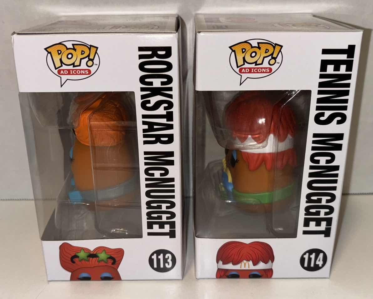 Photo 1 of NEW FUNKO POP! AD ICONS VINYL FIGURES, #113 ROCKSTAR MCNUGGET & #114 TENNIS MCNUGGET
