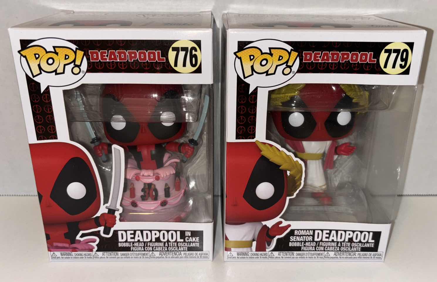 Photo 1 of NEW FUNKO POP! MARVEL BOBBLE-HEAD VINYL FIGURES, 30TH ANNIVERSARY #776 DEADPOOL IN CAKE & #779 ROMAN SENATOR DEADPOOL