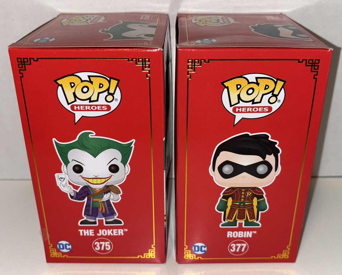Photo 1 of NEW FUNKO POP! HEROES DC IMPERIAL PALACE VINYL FIGURES, #375 THE JOKER & #377 ROBIN